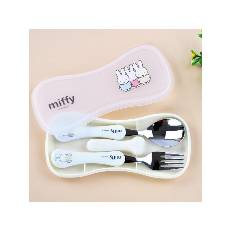 (KitchenU) Miffy Character Spoon and Fork Case Set for Toddlers