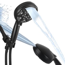 KINSE High Pressure Shower Head with Hose,9-Mode Handheld Shower Head, 5" Shower Head with 71" Extra Long Hose & Adjustable Bracket,Built-In Power Wash to Clean Tub, Tile & Pets（Matte Black)