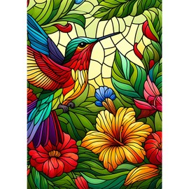 Sutinban 1000 Piece Puzzle for Adults, Stained Glass Hummingbird with Flower, Jigsaw Puzzles, Relaxing & Challenging, 1000 Pieces, Gift Idea for Puzzle Fans from 14 Years