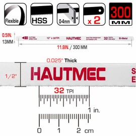 HAUTMWC Hacksaw Replacement Blades (12 Pack) High Speed 18 TPI/ 24 TPI/32 TPI - 12" (300MM) Length Hack Saw Blade, HT0441-HB