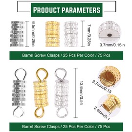 Keadic 150Pcs 3 Color Barrel Screw Twist Clasps Assortment Set Jewelry End Tip Caps Screw Barrel Clasps Connectors Hole Tube Fastener Jewelry Findings Supplies for Making Necklace Bracelet Anklet