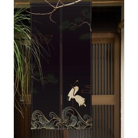 XMJJKUF Traditional Japanese Noren Doorway Curtain Long Type Japanese Door Curtain Red-Crowned Crane, Wave Window Treatment Door Tapestry for Home Room Decors Polyester 33.5" Width x 70.9" Long
