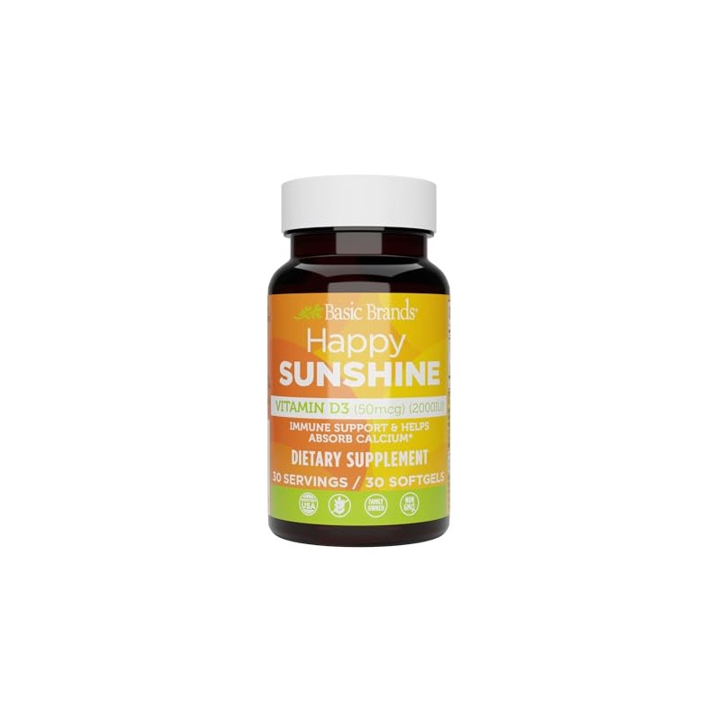 Basic Brands Happy Sunshine Vitamin D3, 2000IU, 30 Count
