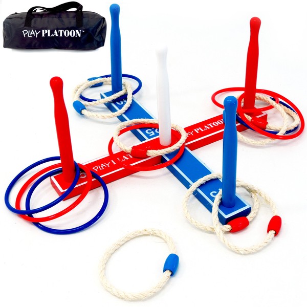 Play Platoon Ring Toss Game - Backyard Games for Kids - Includes 8 Rope & 8 Plastic Rings and Carry Bag