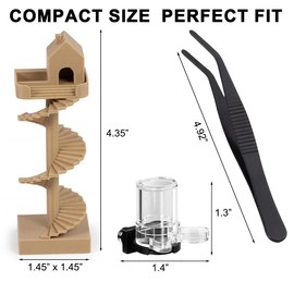 3Pcs Jumping Spider Enclosure Accessories Mini Spider House with Spiral Stair Feeding Dish Water Dispenser and Feeding Tongs Jumping Spider Hide Decor for Spider Enclosure Terrarium Habitat Kit
