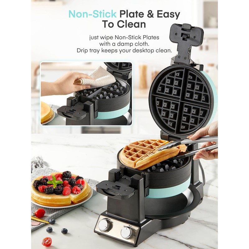 FOHERE 2-in-1 Omelette Maker&Waffle Maker, 1400W Omelet Waffle Maker 180°