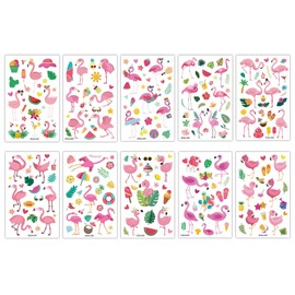 Temporary Tattoos Flamingo Pack of 10 Flamingo Tattoo Children's Tattoo Stickers Summer Tattoos Temporary Waterproof for Flamingo Party, Birthday Party, Summer Gifts
