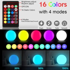 COPU 12-inch Dimmable Solar Globe Light, RGB 16 Color Changing Large Solar Orb Light w/Remote, Waterproof Outdoor Solar Ball Light with Ground Stake, Perfect for Backyard Garden Poolside