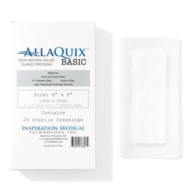 AllaQuix Basic Sterile Gauze Island Dressing 4"x8" Adhesive Border Pads (25 Count) – Non-Stick Wound Dressing for Surgical Aftercare, Incisions, Large Cuts, First Aid, and Light Draining Wounds