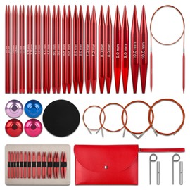 Interchangeable Circular Knitting Needles Set - 13 Pairs | Premium Knitting Needles & Accessories | Knit Picks Interchangeable Needles | Circular Knitting Needles for Expert Crafting (Red)
