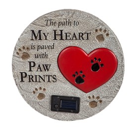 Evergreen Garden Solar-Powered Memorial Stone with Paw Prints - Heart-Shaped, Pet Memorial Garden Stone, Durable Outdoor Decor for Dog and Cat Lovers