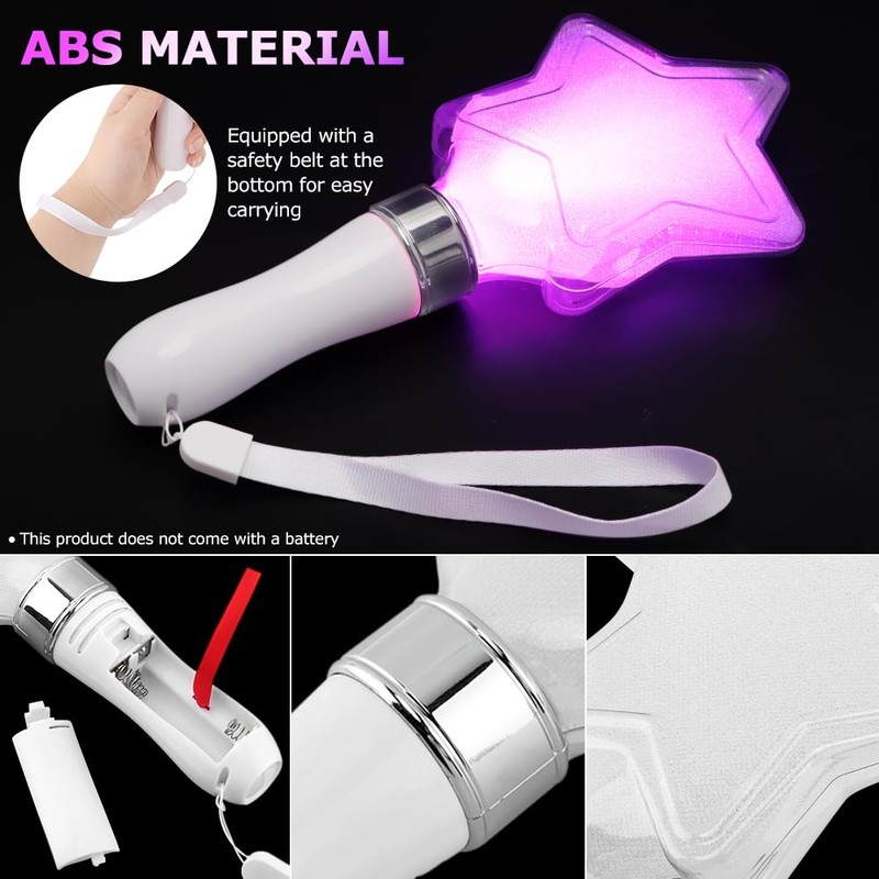 2Pack 15-Color LED Cheering Sticks, Star Shape Glow Wands for