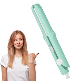 2-in-1 Mini Curling Iron, 2025 Upgrade Dual Use Curling Iron Portable Travel Curler Flat Straightener for Women Short Hair All Hair Types (Green)