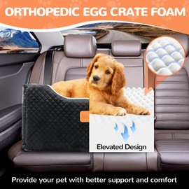 AlfaTok Memory Foam Booster Dog Car Seat Medium Dogs, Elevated Pet Car Seat Under 45 LBS, Detachable Washable, Anti-Slip Dog Booster Seat for Car Back Seat Only, Travel Dog Car Bed, Dog Seat Belt