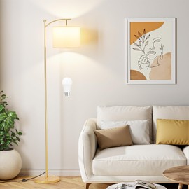 60" Floor Lamps for Living Room with 3 Color Temperatures, Adjustable White Shade with Gold Pole, Tall Lamps for Living Room Bedroom Office Classroom Dorm Room, 9W Bulb Included
