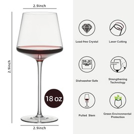 Buaic Wine Glasses Set of 6, 18 oz Crystal Large White Wine or Red Wine Glasses With Wine Stopper, Hand Blown Tall Long Stem Lead-Free Wine Glass, Perfect Gifts for Wedding, Anniversary, Birthday