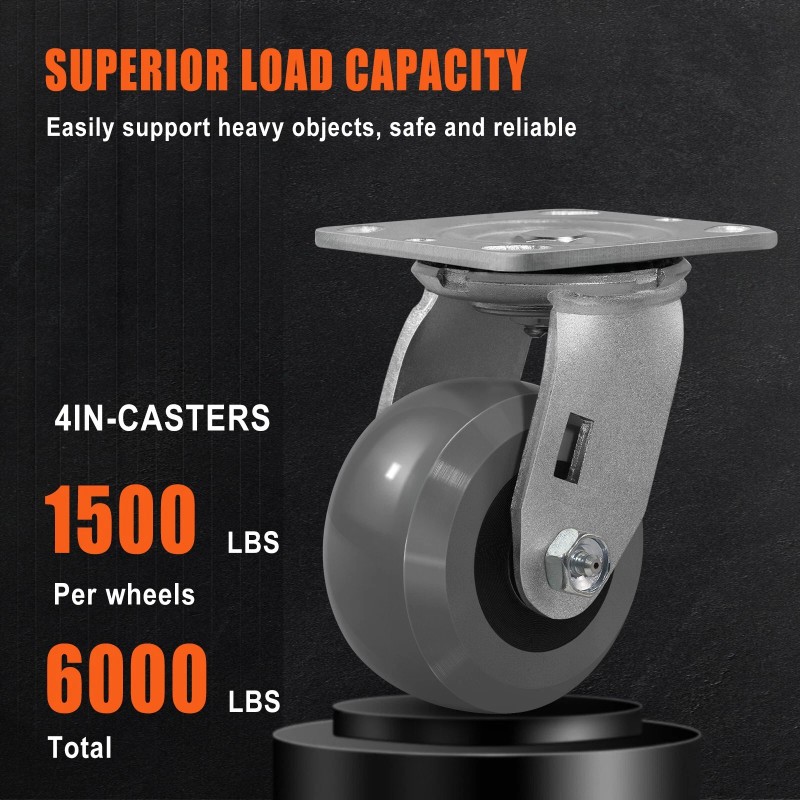 Syrantion 4 Inch Crowned Solid Polyurethane Heavy Duty Casters ,Capacity1500-
