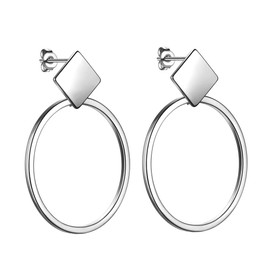 Beautlace Round Circle Stud Earrings with Square Silver Plated Double Minimalist Geometric Earring Jewelry for Men and Women KE0045W