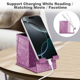 Fintie Pencil Holder with Magnetic Base, Eyeglasses Holder Stand, Desktop Organizer Nightstand Accessories Office Supplies Case (Glittering Purple)