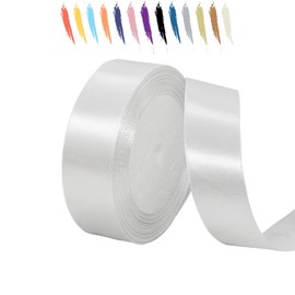 White 25 mm Satin Ribbon 23 Metres, Polyester Ribbon, Beautify Your Crafts and Celebrations, Ideal for Gift Wrapping, Decorations, Wedding Car Ribbon, Ribbons for Crafts