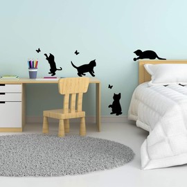 Funny Cats Jumping Wall Stickers Living Room Cat Sticker Decor Wallpaper Art Switch Decal Black Vinyl Butterfly Decoration Kitchen Home Child Bedroom Dog Cute Moon