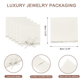 sourcing map 40 Pcs Microfiber Jewelry Pouch 3.1 × 3.1 Inch, Mini Jewelry Packaging Bag with Tie for Small Jewelry Gift Bag Bulk Necklace Earrings Bracelet, White