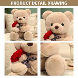 Teddy Bear Plush, 23 cm Teddy Bear with Rose, Stuffed Toy Decorative Room Cushion for Christmas, Valentine's Day, Birthday Home Decoration (23 cm, Brown)