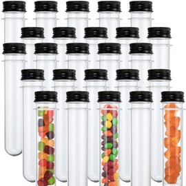 30 Pcs Plastic Test Tubes with Caps,25 x 140mm Clear Test Tubes with Black Aluminum Screw Caps,for Sample, Scientific Experiments, Gumball, Candy, Bath Salts, Party Supplies(40ml)