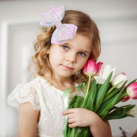 6-Inch Double Layer Sequin Bow Hair Clips for Girls – Sparkling Alligator Clip Bows, Pack of 2, Ideal for Kids' Hairstyles and Special Occasions – White