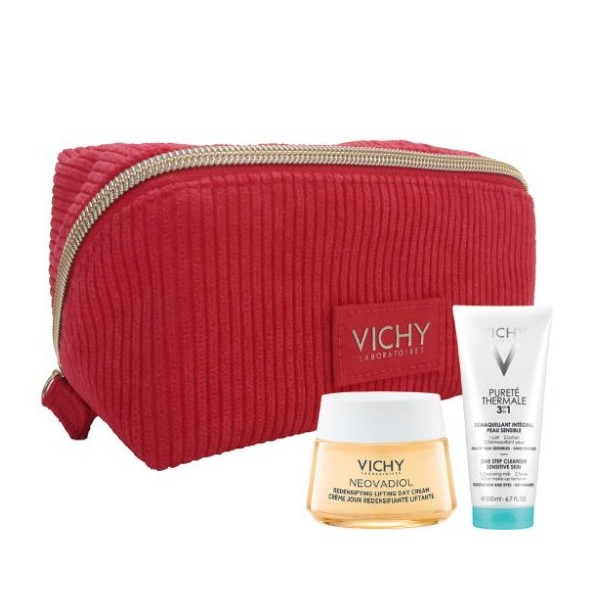 Vichy Xmas Set Neovadiol Peri-Menopause Light Cream, 50ml & FREE Purete Thermale 3 in 1 Cleanser, 100ml & Velvet Toiletry Red Bag