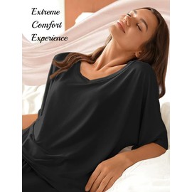 Ekouaer Lounge Sets for Women Comfy Pajamas Set 2 Piece Outfits Short Sleeve Tops and Wide Leg Pants with Large Pockets Black