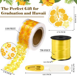 Jexine 118 Feet Graduation Candy Lei Making Kit Hawaiian Candy Lei Kit Includes 30 Pcs Candy Lei Bags 750 Feet Ribbon 24 Pcs Hibiscus Cards for Graduation Party Gift Lei Kit (Yellow,Hibiscus)