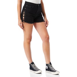 Urban Classic Women's Ladies Highwaist Denim Lace Up Shorts (Black Washed 00709), 8 (Size: 26)