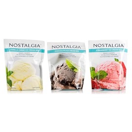 Ice Cream Mix. Vanilla, Chocolate and Strawberry. Each Pocket of 8 Oz Makes 2 Quarts of Delicious Premium Old Fashioned Ice Cream!