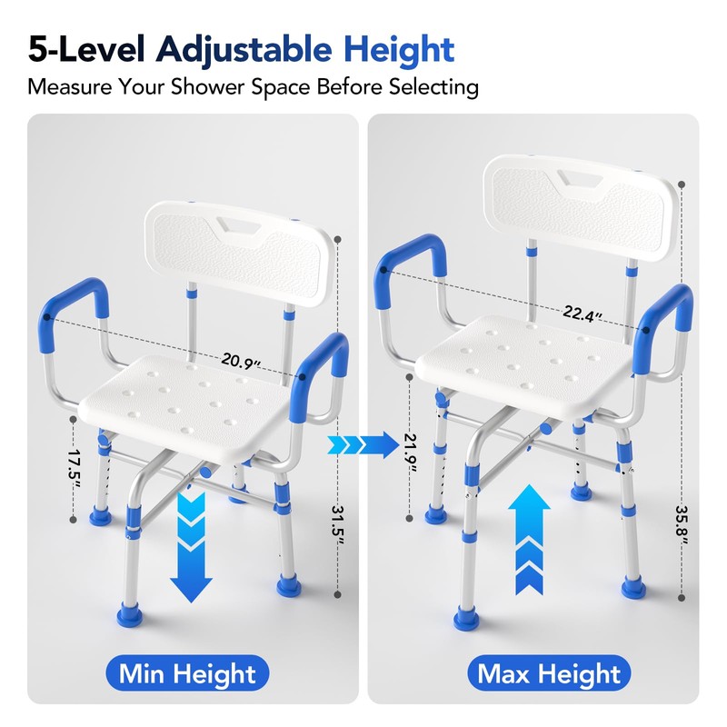 Ruiers 360° Swivel Shower Chair with Arms and Back
