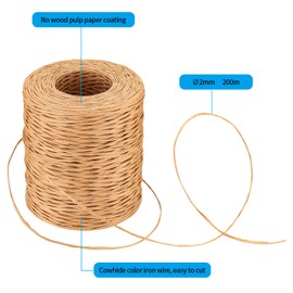 200 m / 656 ft Paper Cord, Paper Wire, Natural Decorative Wire, Flower Wire, Craft Cord, Paper Iron Wire for Crafts, Floristry, Wedding Bouquet, Packaging, Flower Arrangement, Colour Kraft Paper