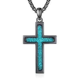 ADMETUS Black Cross Necklace for Men Sterling Silver Western Turquoise Cross Pendant Necklace Chain Protection Christian Jewelry Religious Gifts for Men