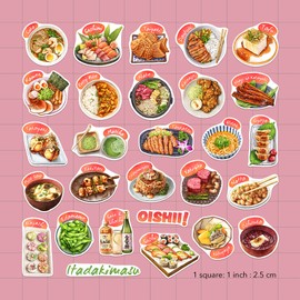 Navy Peony Traditional Japanese Kitchen Stickers (Pack of 28) - Hand Illustrated Sushi Matcha Stickers for Scrapbooking, Cookbooks, Laptops and Mobile Phones