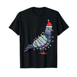 Christmas Bird Pigeon Santa Lights Funny Xmas Men Women Kids T-Shirt