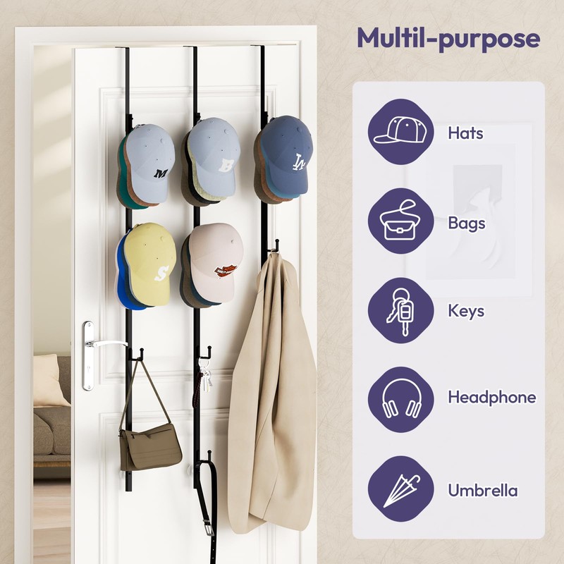 SWTYMIKI Over Door Hat Rack - 3 Packs Metal Hanging