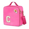 Insulated Nylon Lunch Box for Girls, Kids, and Women-Stylish Pink Preppy Large Lunch Bag with Adjustable Strap and Chenille Letter 'C', Tote for School, Travel, and Picnics-Ideal Preppy Stuff Choice
