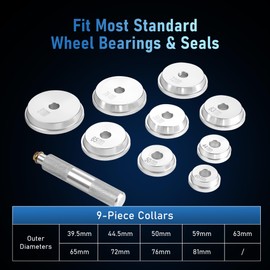 KOOPOOL 10-Pieces Wheel Bearing Press Kit: Includes Seal Driver, 9 Bearing Adapters, and Seal Installer for Efficient Bearing Installation, Universal Bearing Race and Seal Bushing Driver Install Set