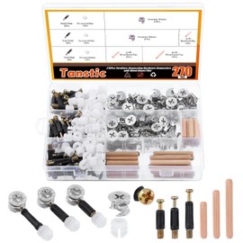 Tanstic 270Pcs 3 in 1 Furniture Connecting Hardware Connectors Kit, Furniture Cam Lock Fasteners Including Cam Lock Fittings with Dowel, Pre-Inserted Nut, Wood Dowel Pins Furniture Crib Screws