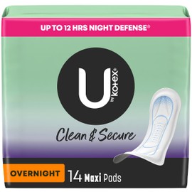 U by Kotex U by Kotex Clean & Secure Overnight Maxi Pads, 14 Count (Packaging May Vary)