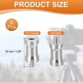 PATIKIL Camera Spigot Screws Converter 1/4" Female to M6 Male, 6 Pack Tripod Screw Adapter Spigot Stud for Light Stand Hot Shoe Cold Shoe Adapter Ball Head Flash, Silver