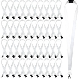 50 PCS Sublimation Blank Lanyards Bulk White Sublimation Lanyards Neck Lanyards with Detachable Buckles Heat Transfer DIY Lanyards for ID Badge Holder Keychain