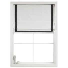 Everyday Celebration Roman Shades - 100% Blackout, Cordless Pull Down Window Shades for Indoor Windows, Ribbon Border Blinds - Black, 36" W x 64" H