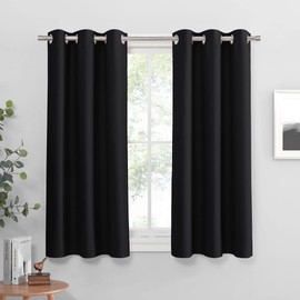 PONY DANCE Blackout Short Window Curtain Panels 40 inch Long - Thermal Insulated Drapes for Bedroom Dorm Storage Cabinet Door Kitchen Basement Farmhouse Decor, Black, W 42 x L 40 inches, 2 Panels