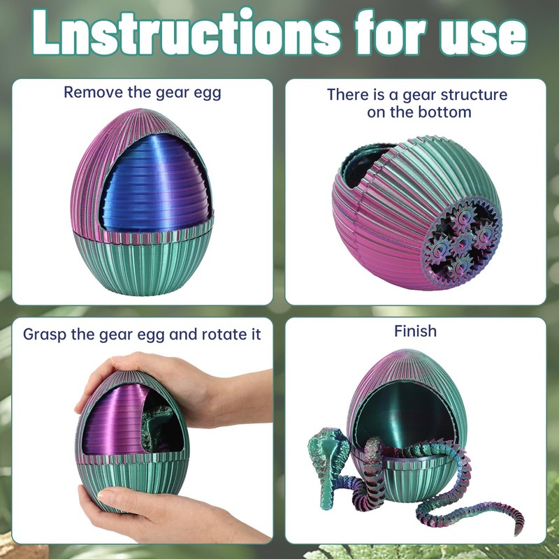 3D Printed Snake Egg Toys with Fidget Snake Inside, 24''