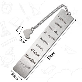 Italian Teacher Bookmark Metal with Gift Box Engraved Teacher Silver with Saying Gift Women Men for Teacher's Day Thanksgiving Graduation Day Christmas Graduation Party Bag (A)